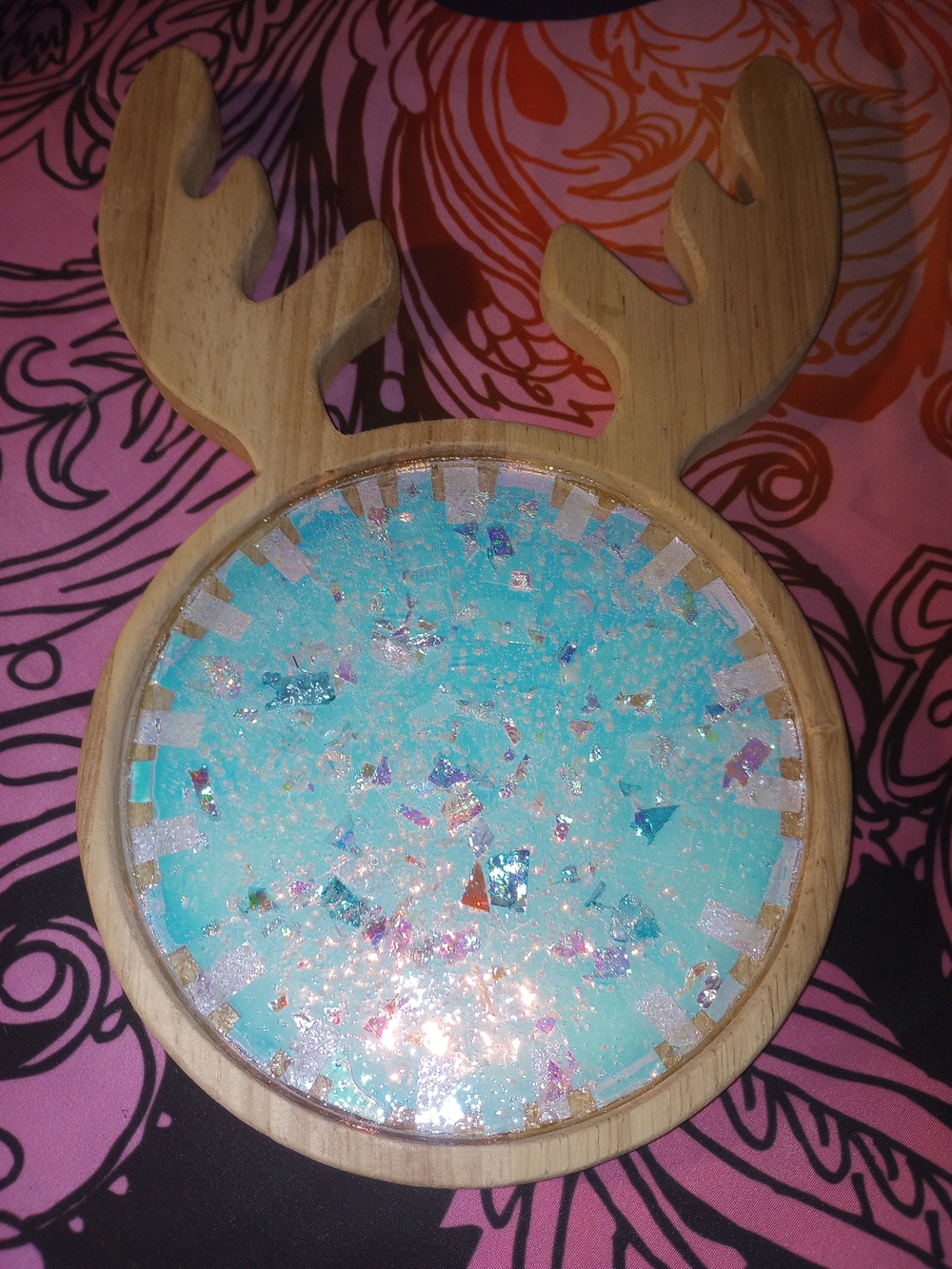 Magical Iridescent Wooden Reindeer Epoxy Art